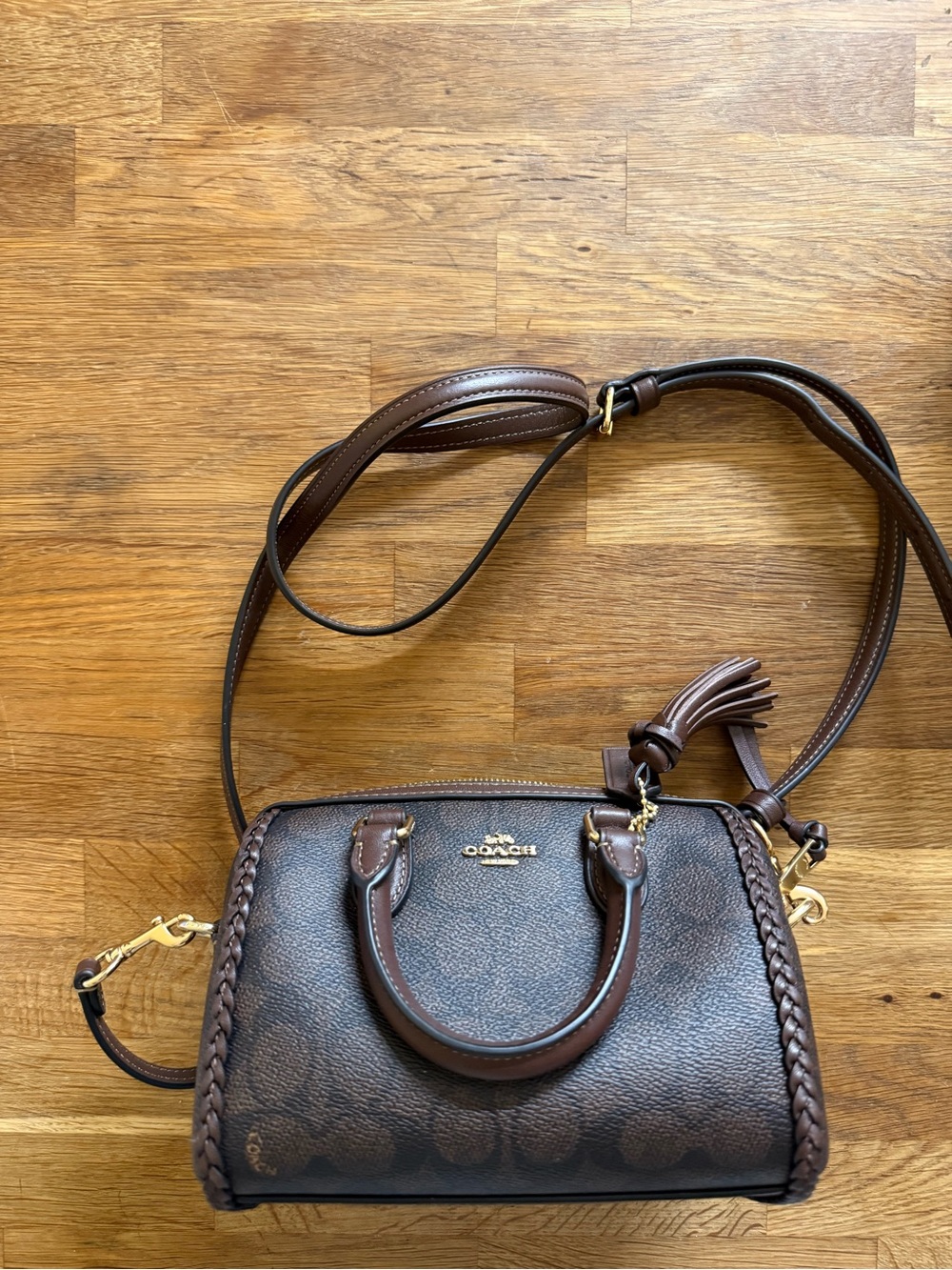 Coach Brown Signature Mini Rowan with Tassel
